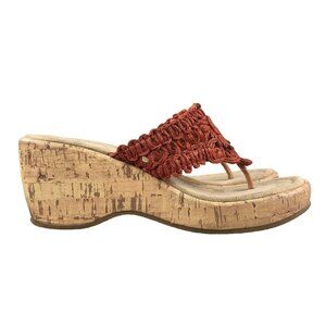Mudd Y2K Women's Size 6.5-7* Orange Open Toe Cork Wedge Platform Slip On Sandals
